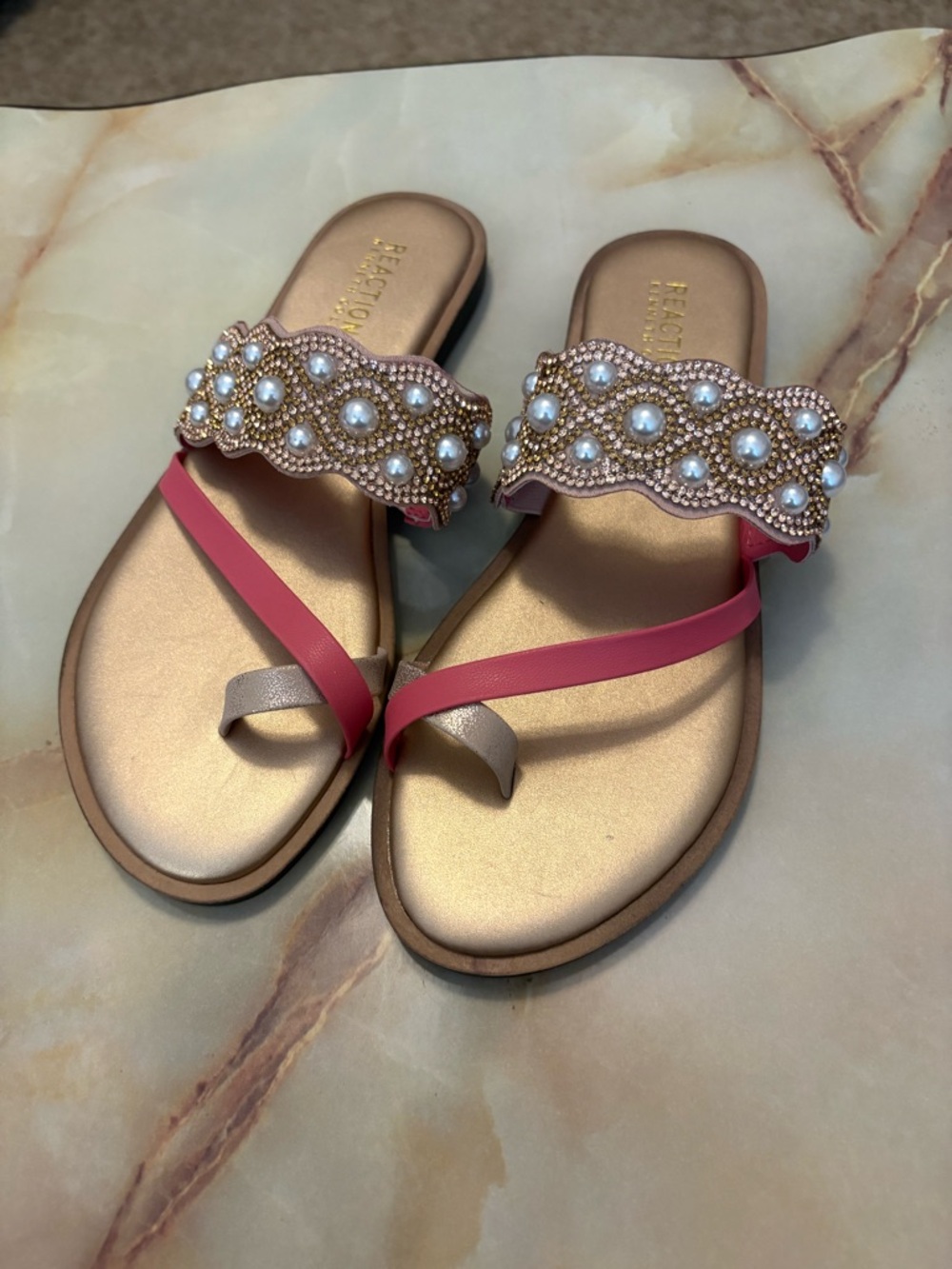 Elegant Gold and Coral Women's Sandals by Kenneth Cole Sz 6.5 M NWT